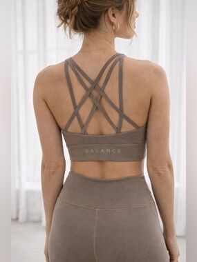 Balance Athletica Taupe Strappy Sports Bra Small | Yoga Pilates Athleisure